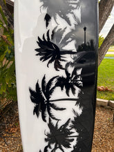 Load image into Gallery viewer, The Palm Tree Themed Surfboard decor for a surf decor. Surfboard Decor for Wall decoration. Decorative Wall Surfboard Art