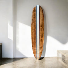 Load image into Gallery viewer, wooden surfboard wall art with iridescent center stringer