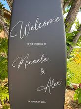 Load image into Gallery viewer, beach themed wedding surfboard welcome sign