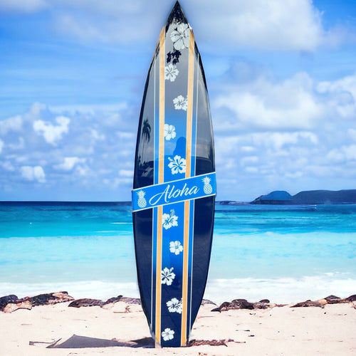 aloha spirit flower surfboard on beach decor