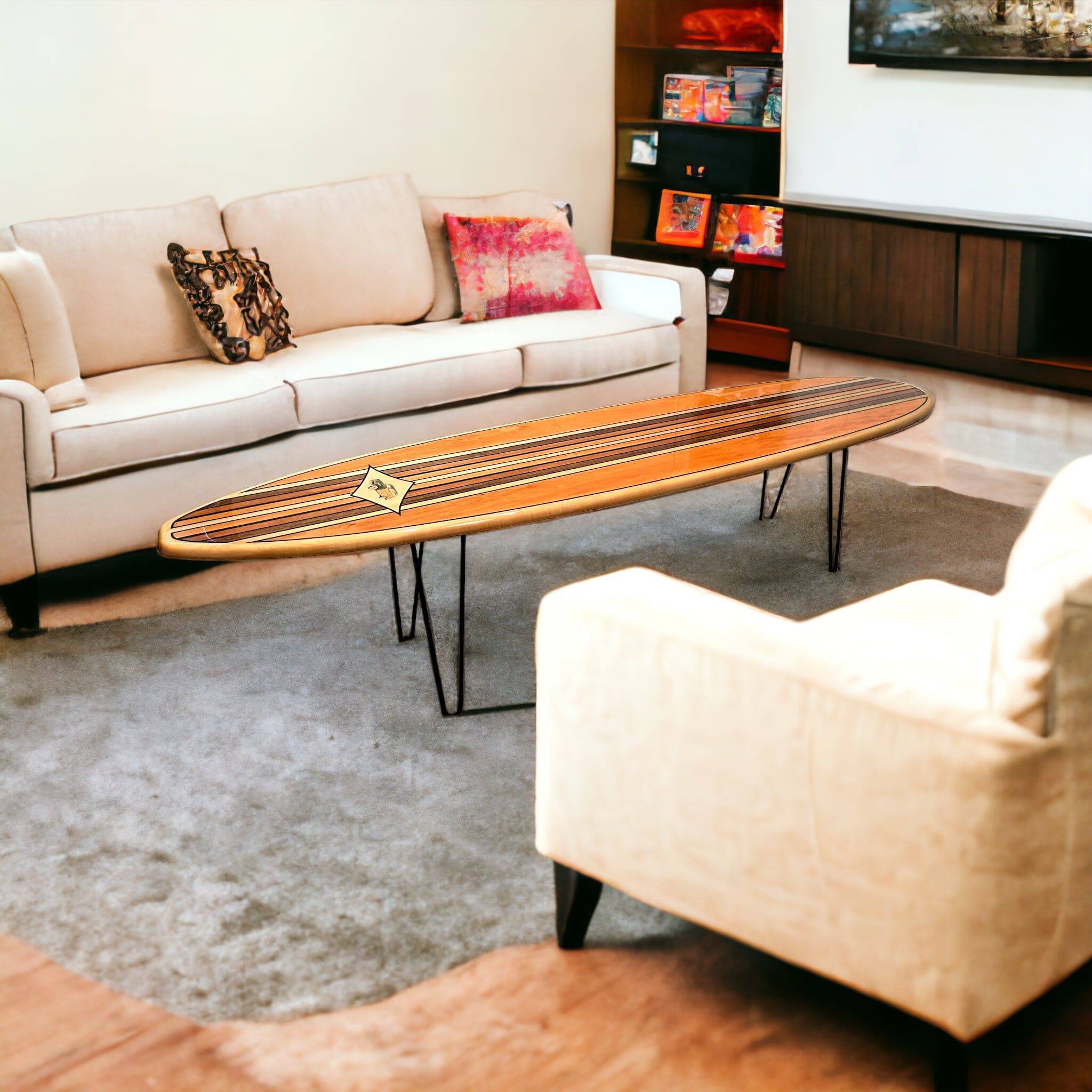 California Dreamin' Solid Wood Surfboard Shaped Coffee Table