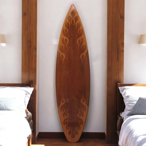 wooden flame surfboard art for coast wal decor