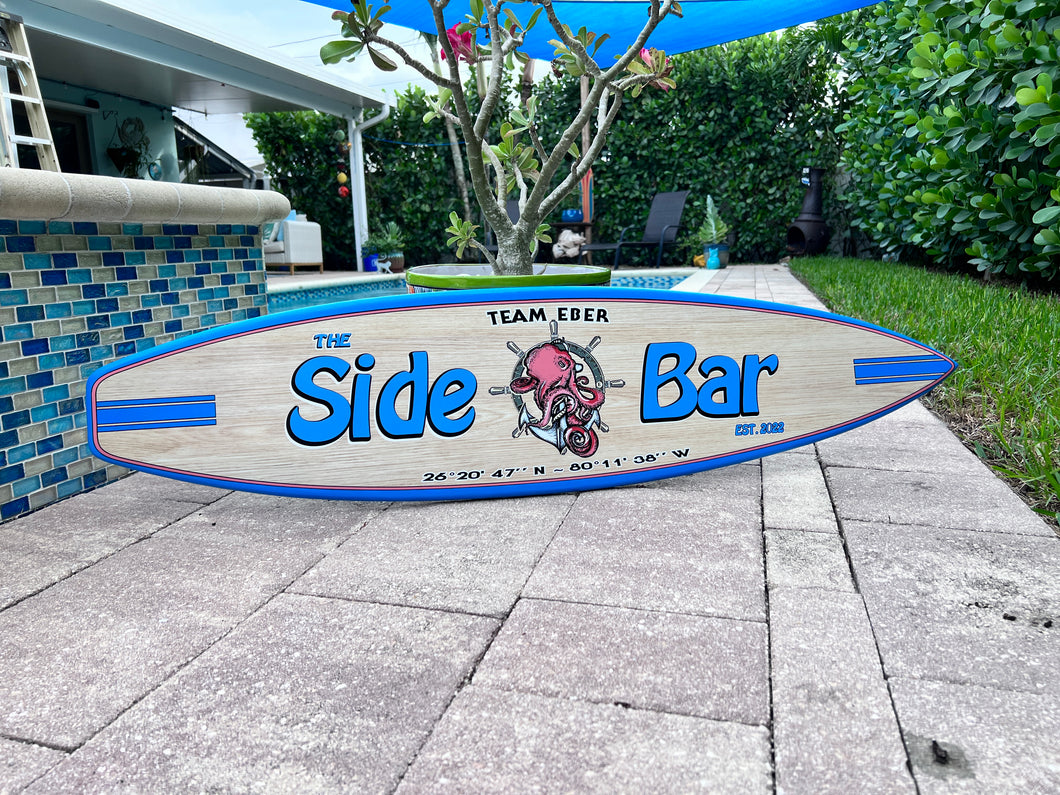 Custom coordinate surfboard sign