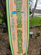 Load image into Gallery viewer, backyard paradise surfboard sign
