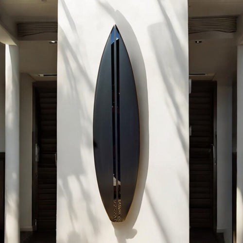 Modern black coastal wall art surfboard