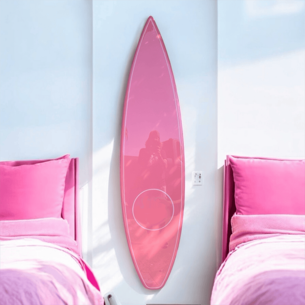 Coastal Modern Decor: Pink Chanel Surfboard Art Beach House Chic
