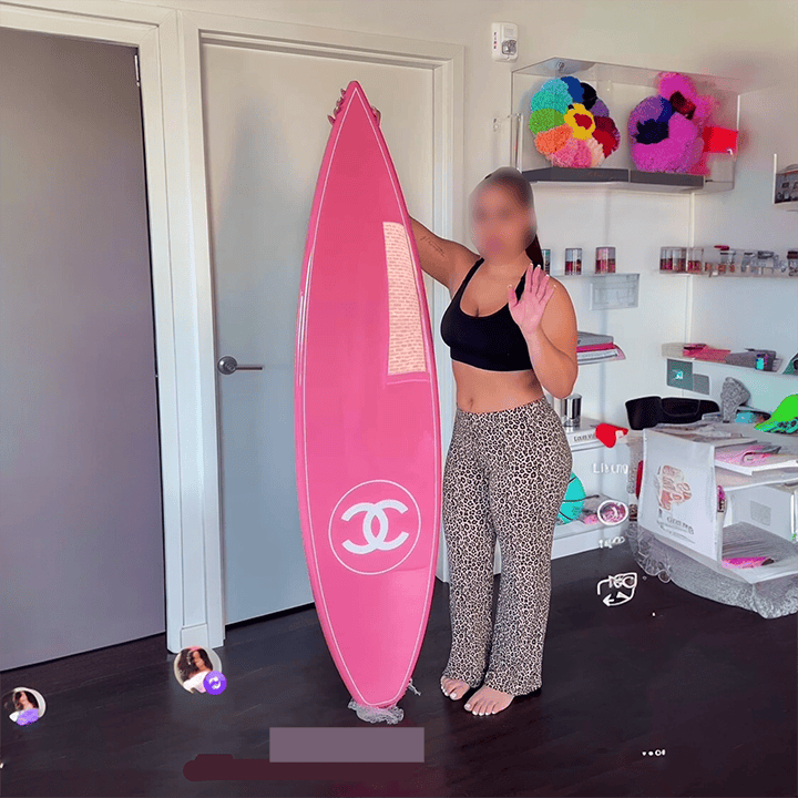 Coastal Modern Decor: Pink Chanel Surfboard Art Beach House Chic