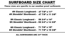 Load image into Gallery viewer, surfboard sign sizing chart
