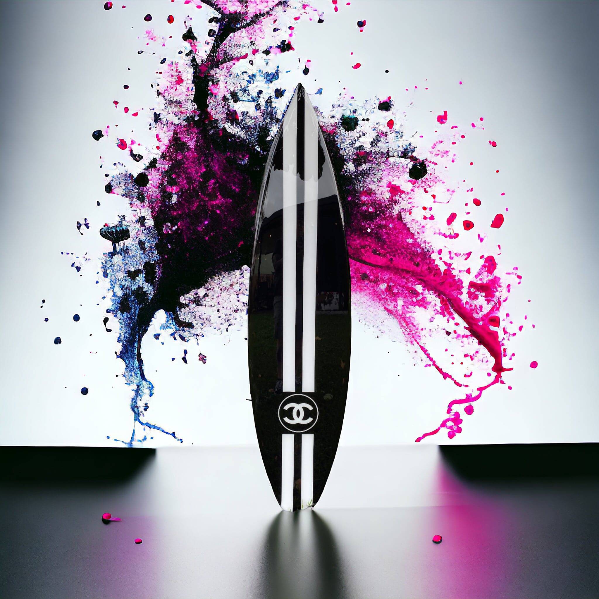 Chanel Inspired Surfboard Art: Modern Coastal Decor