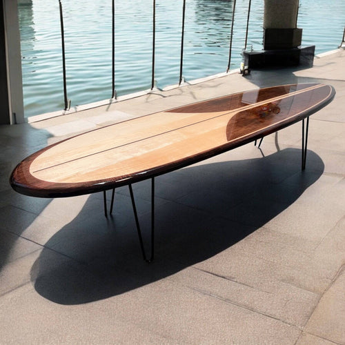 surfboard shaped solid wood coffee tables
