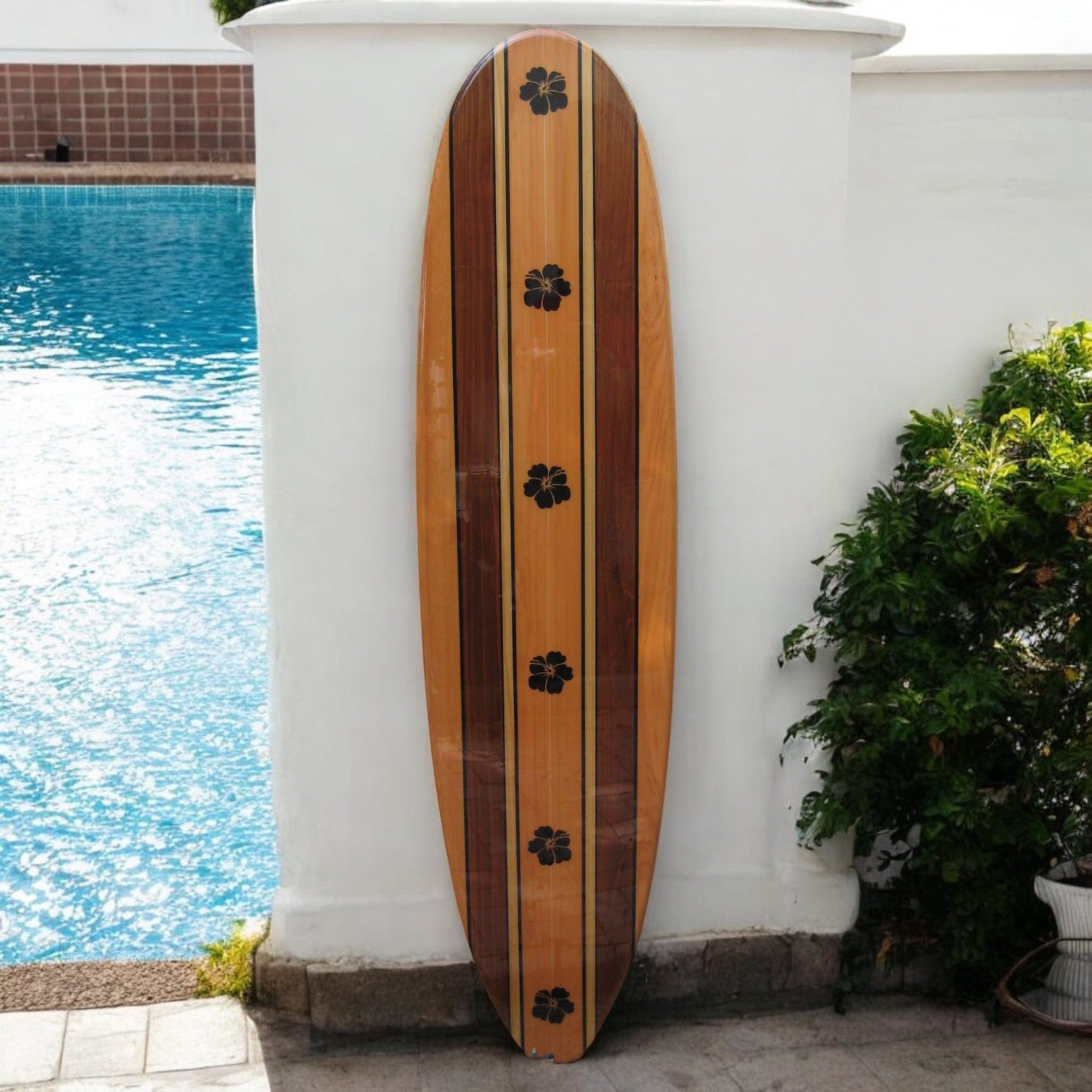 Hawaiian Art Vintage Flower Surfboard | Floral Wooden Wall Art