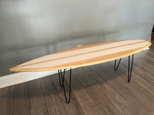 Load image into Gallery viewer, handcrafted solid wood surfboard shaped table
