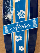 Load image into Gallery viewer, Coastal Aloha Decorative Surfboard art for walls flower and pineapple surfboard
