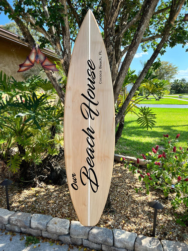 The Beach House Surfboard Sign - Tiki Soul Coastal Surfboard Decor