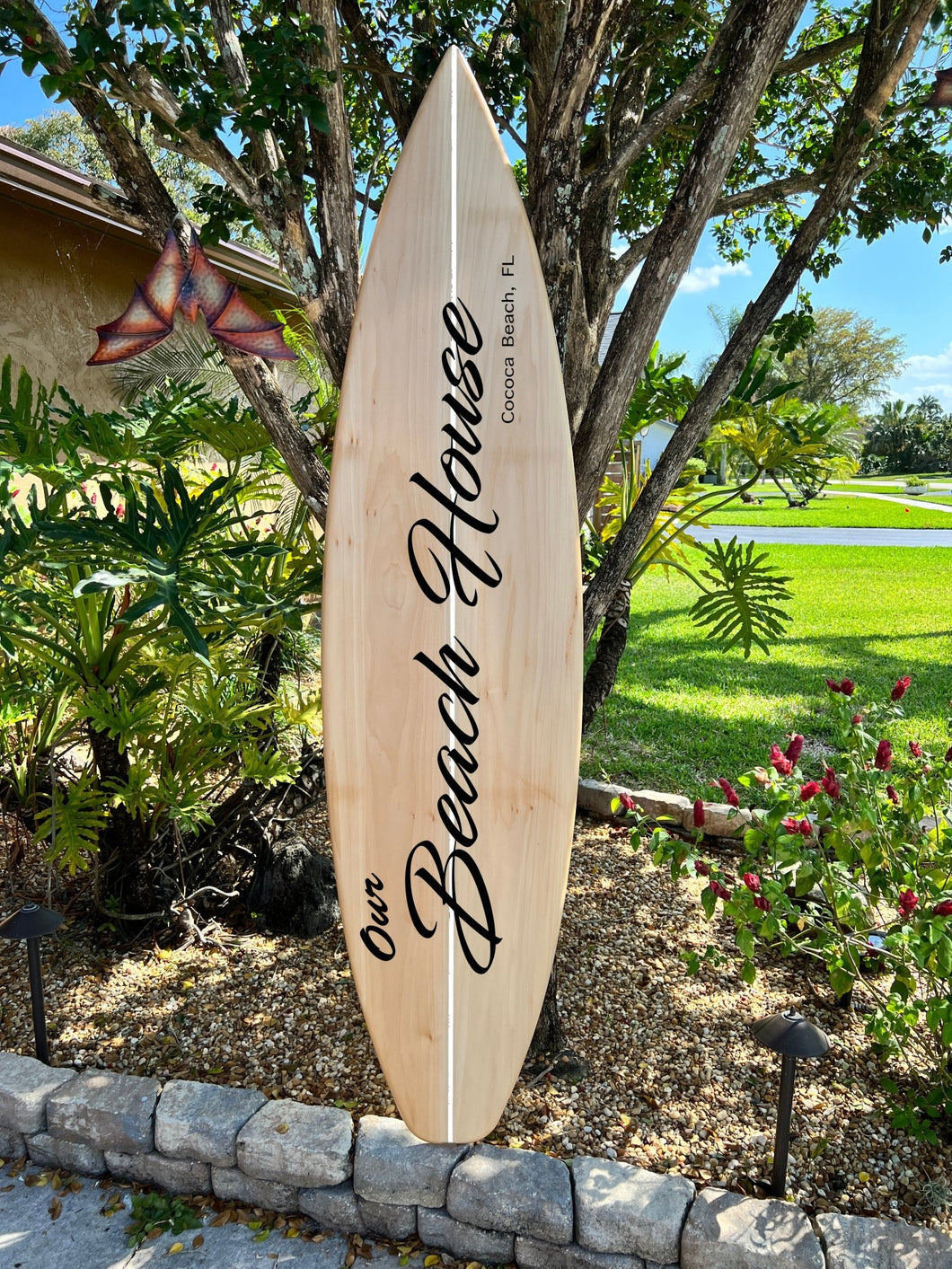 The Beach House Surfboard Sign - Tiki Soul Coastal Surfboard Decor