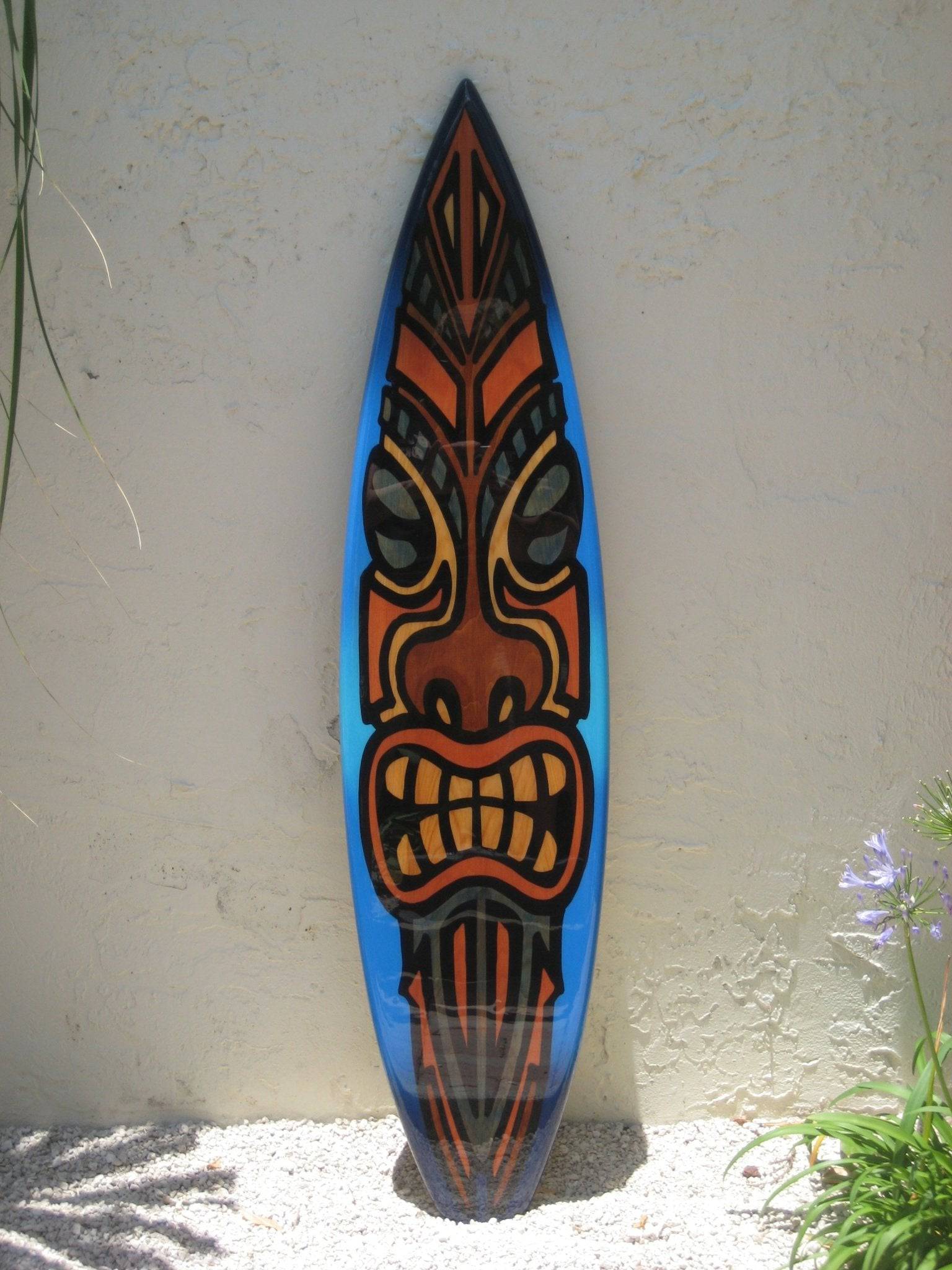 Plaque Décorative Tiki Bar - Planche De Surf 100cm - Motif Hawaï - Bois - Neuve